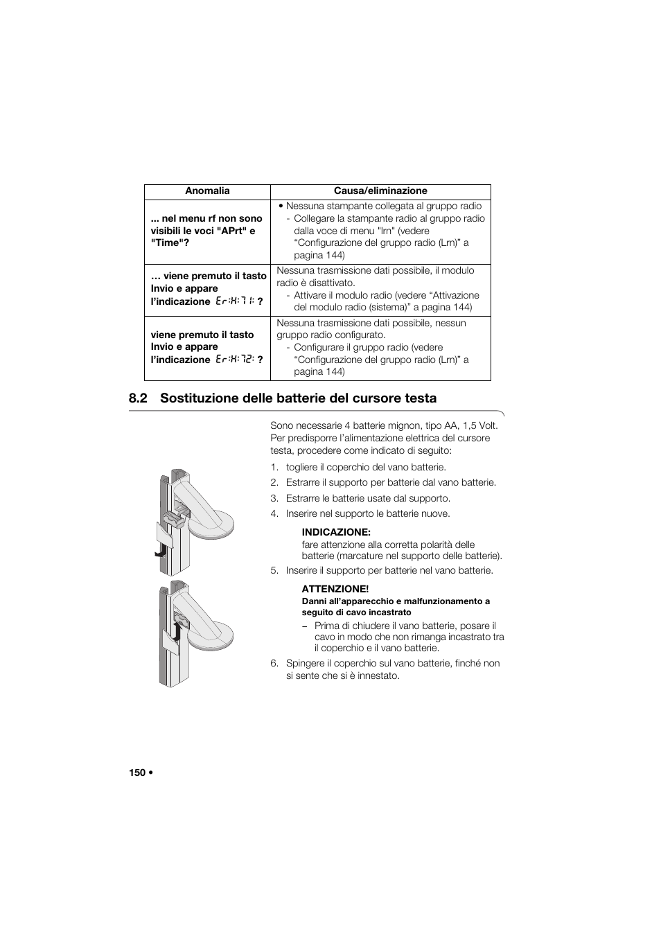 2 sostituzione delle batterie del cursore testa | Seca 264 User Manual | Page 150 / 275
