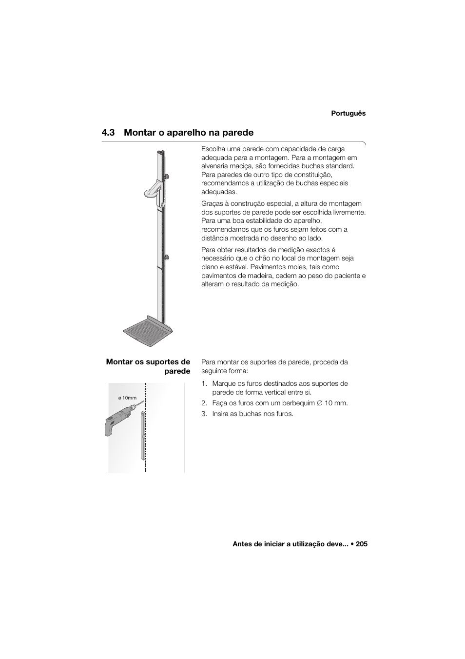 3 montar o aparelho na parede, Montar os suportes de parede | Seca 264 User Manual | Page 205 / 275