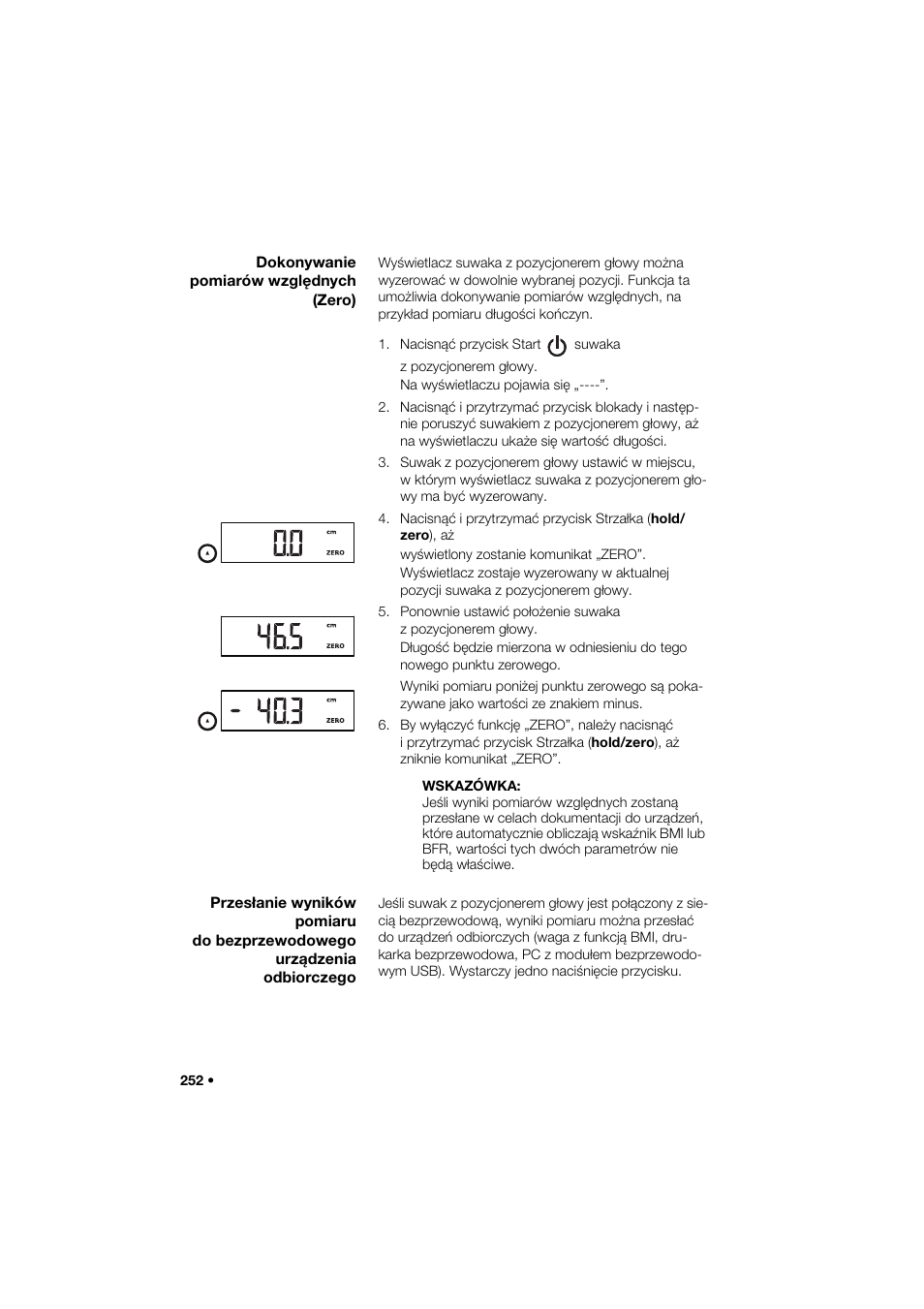 Dokonywanie pomiarów względnych (zero) | Seca 264 User Manual | Page 252 / 275