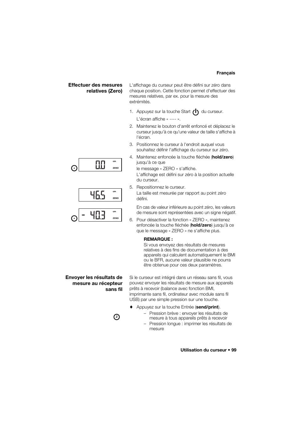 Effectuer des mesures relatives (zero) | Seca 264 User Manual | Page 99 / 275