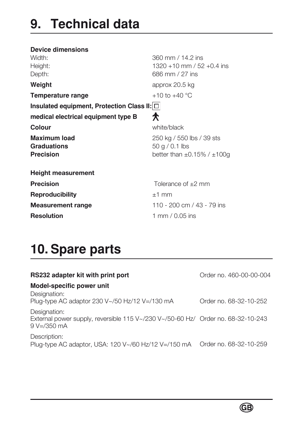 Technical data, Spare parts, Technical data 10. spare parts | Seca 763 User Manual | Page 27 / 89