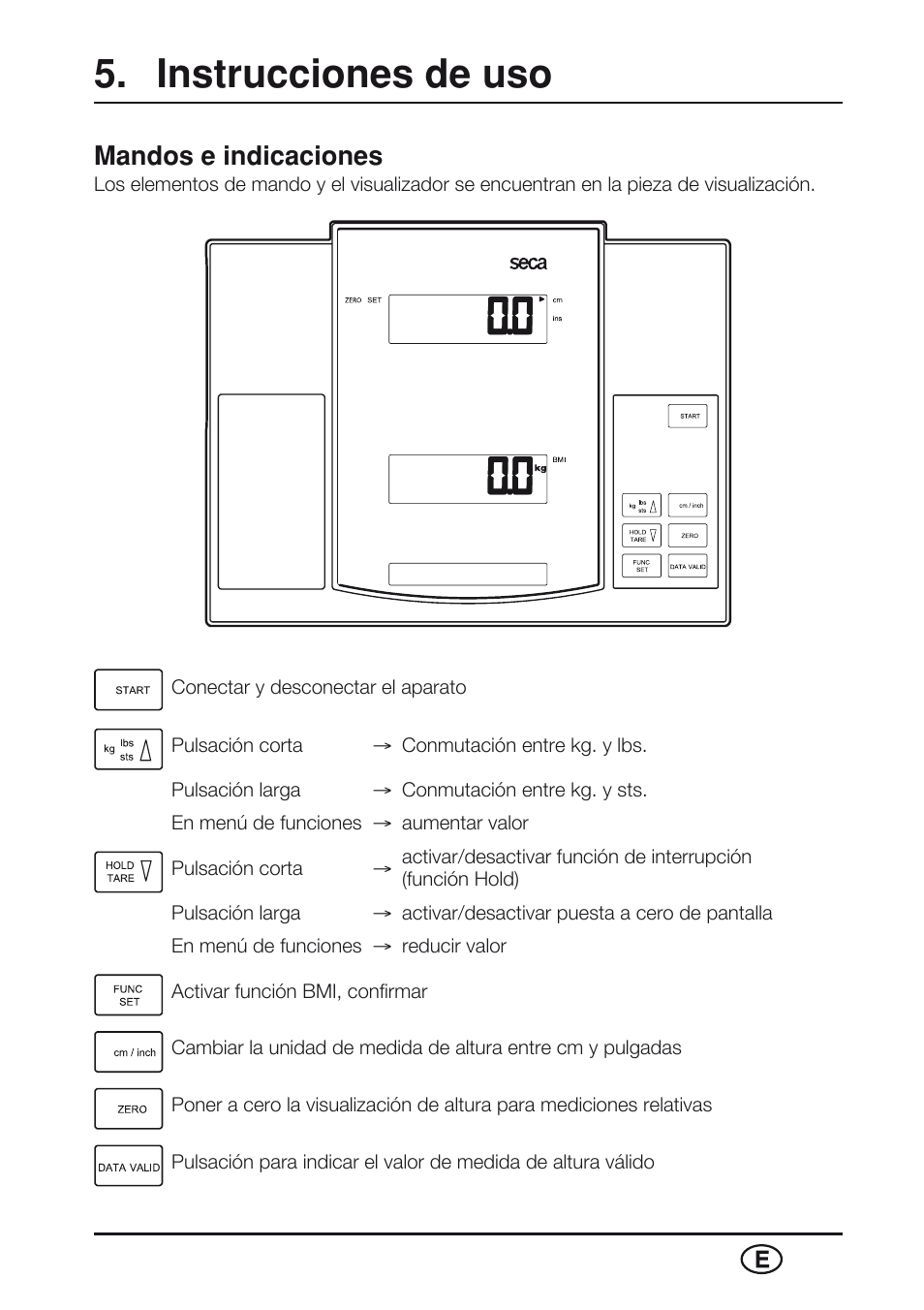 Instrucciones de uso, Mandos e indicaciones | Seca 763 User Manual | Page 61 / 89