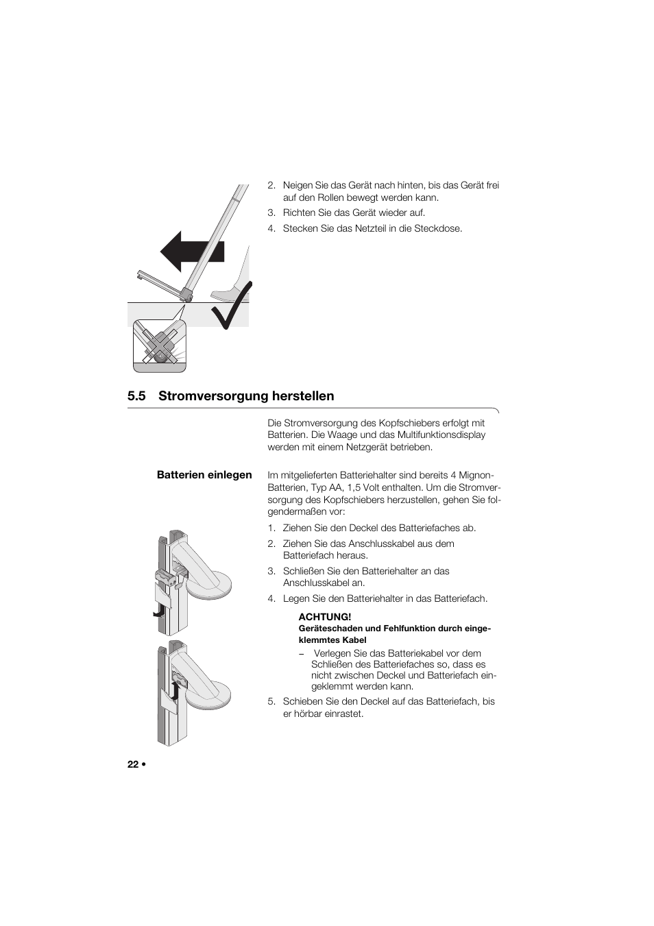 5 stromversorgung herstellen, Batterien einlegen | Seca 285 User Manual | Page 22 / 451