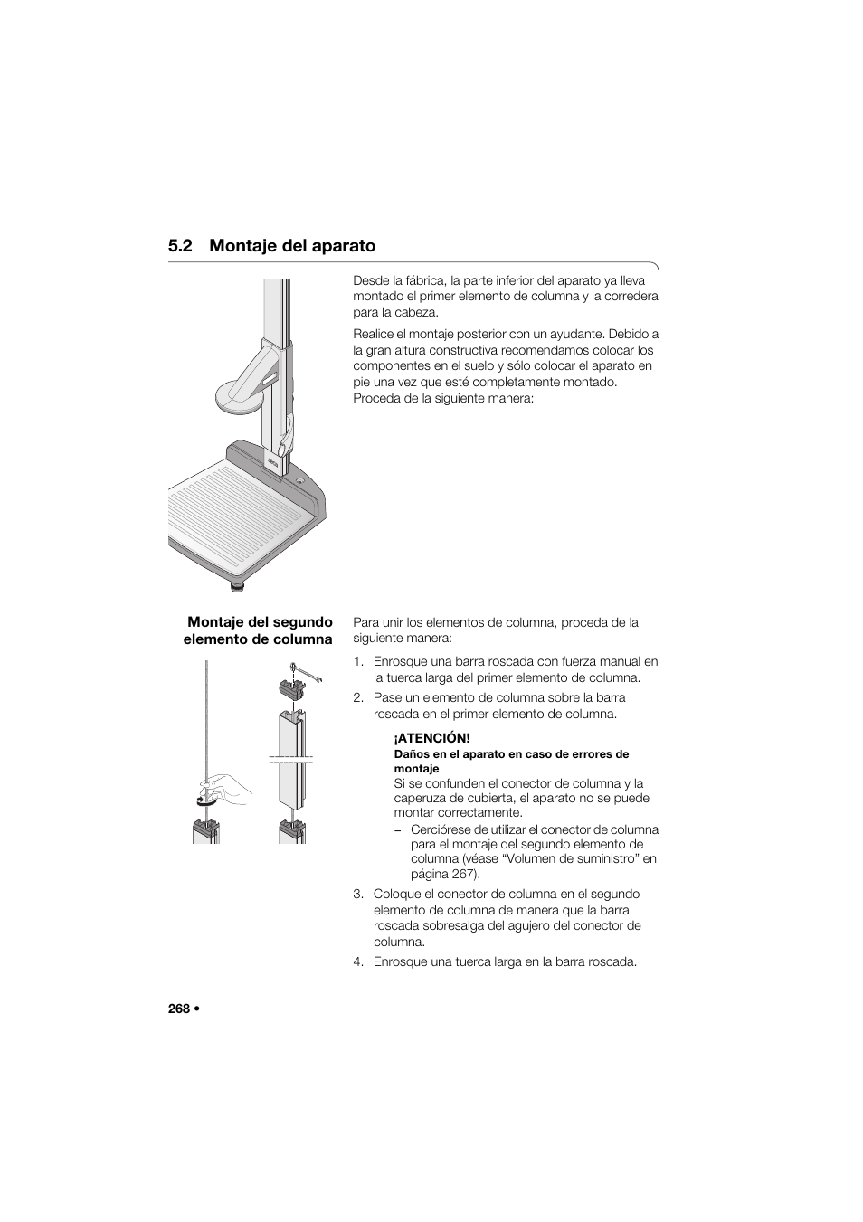 2 montaje del aparato, Montaje del segundo elemento de columna | Seca 285 User Manual | Page 268 / 451