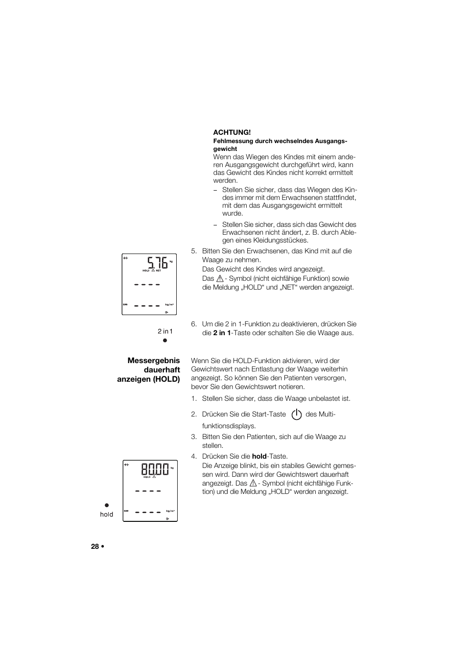 Messergebnis dauerhaft anzeigen (hold) | Seca 285 User Manual | Page 28 / 451