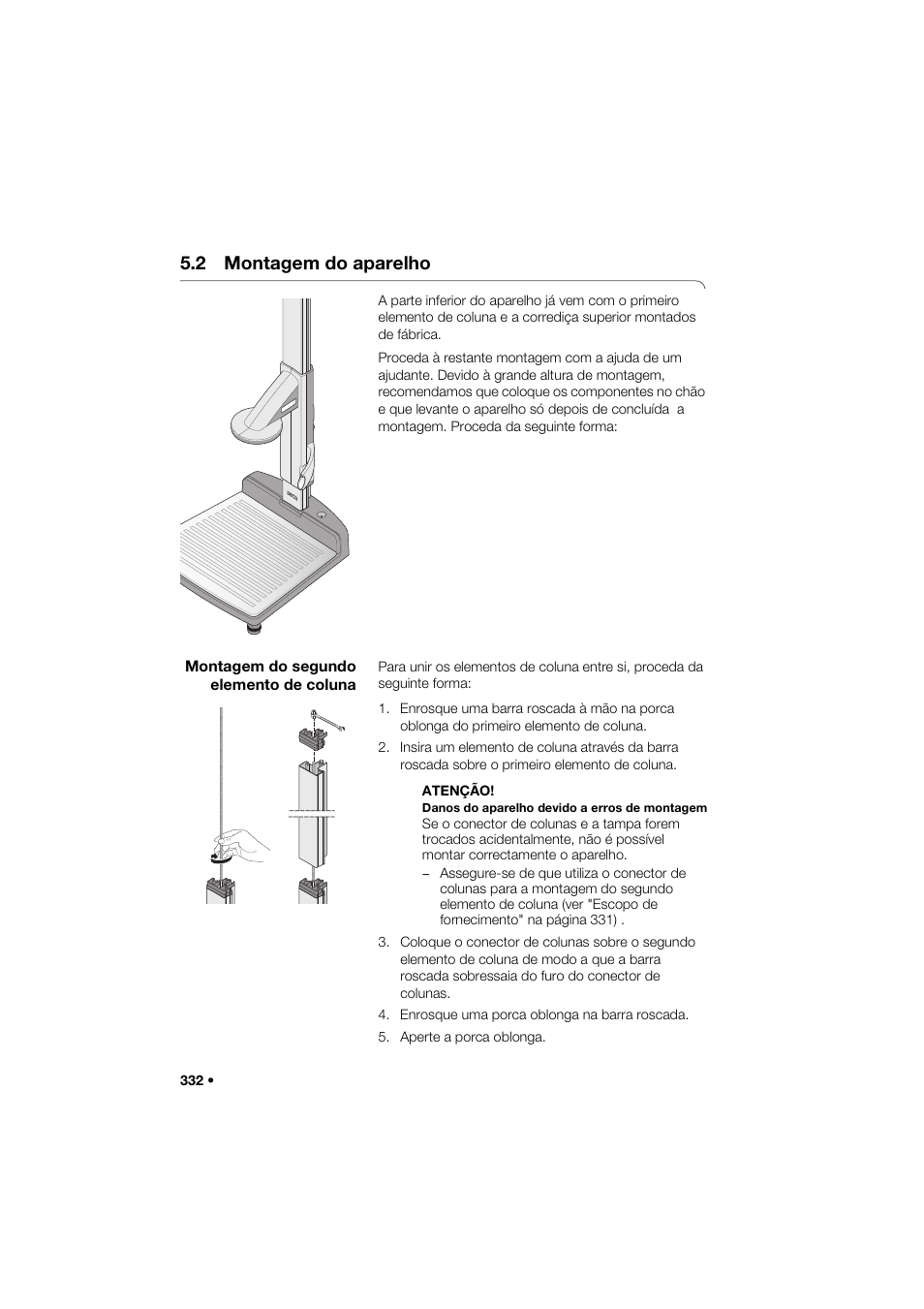 2 montagem do aparelho, Montagem do segundo elemento de coluna | Seca 285 User Manual | Page 332 / 451
