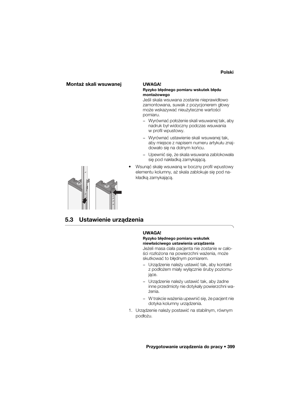 Montaż skali wsuwanej, 3 ustawienie urządzenia | Seca 285 User Manual | Page 399 / 451