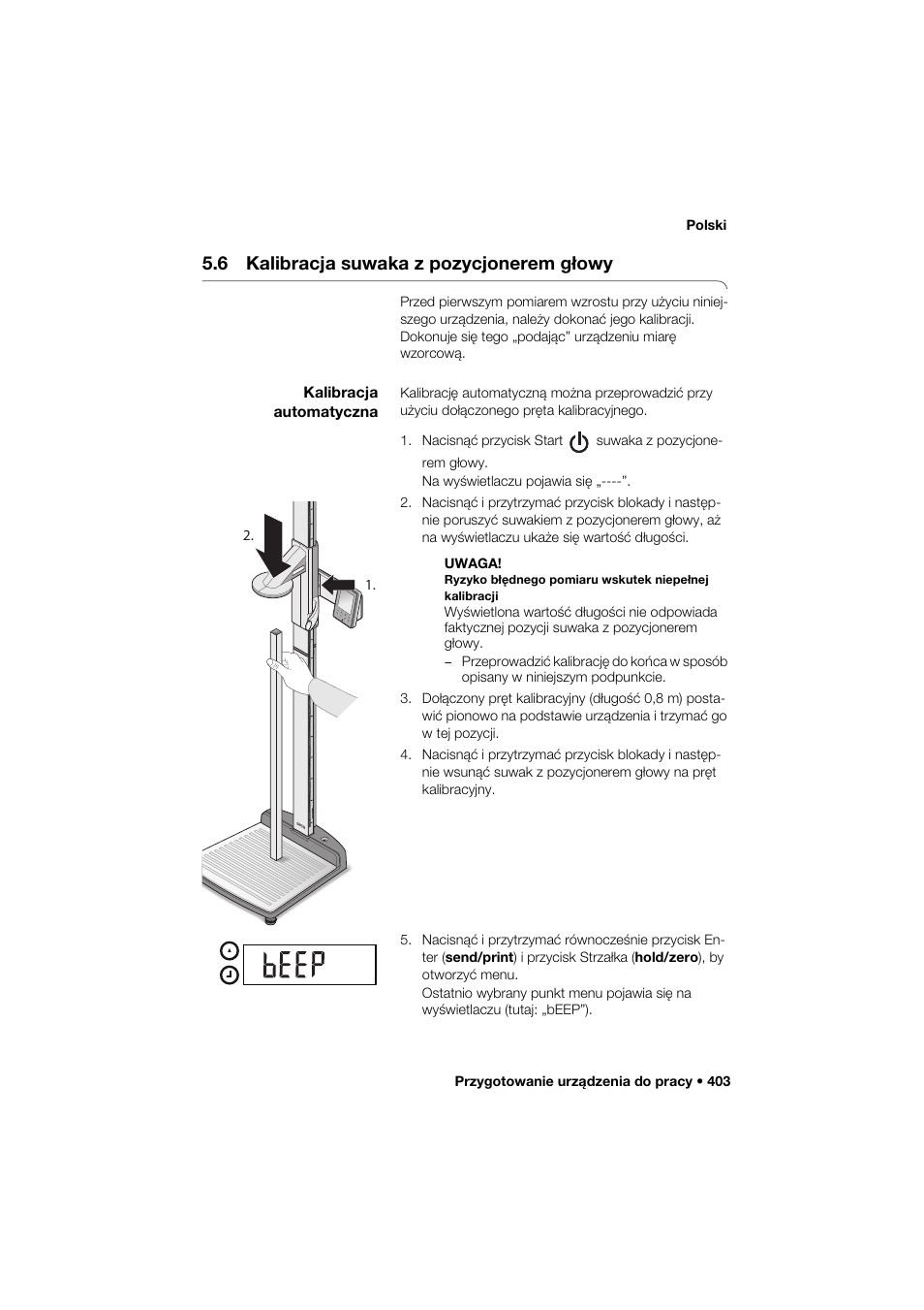 6 kalibracja suwaka z pozycjonerem głowy, Kalibracja automatyczna | Seca 285 User Manual | Page 403 / 451