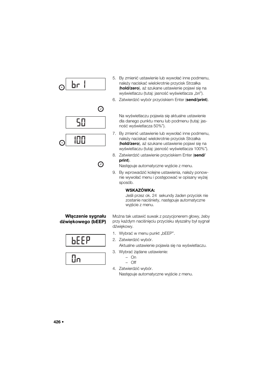 Włączenie sygnału dźwiękowego (beep) | Seca 285 User Manual | Page 426 / 451