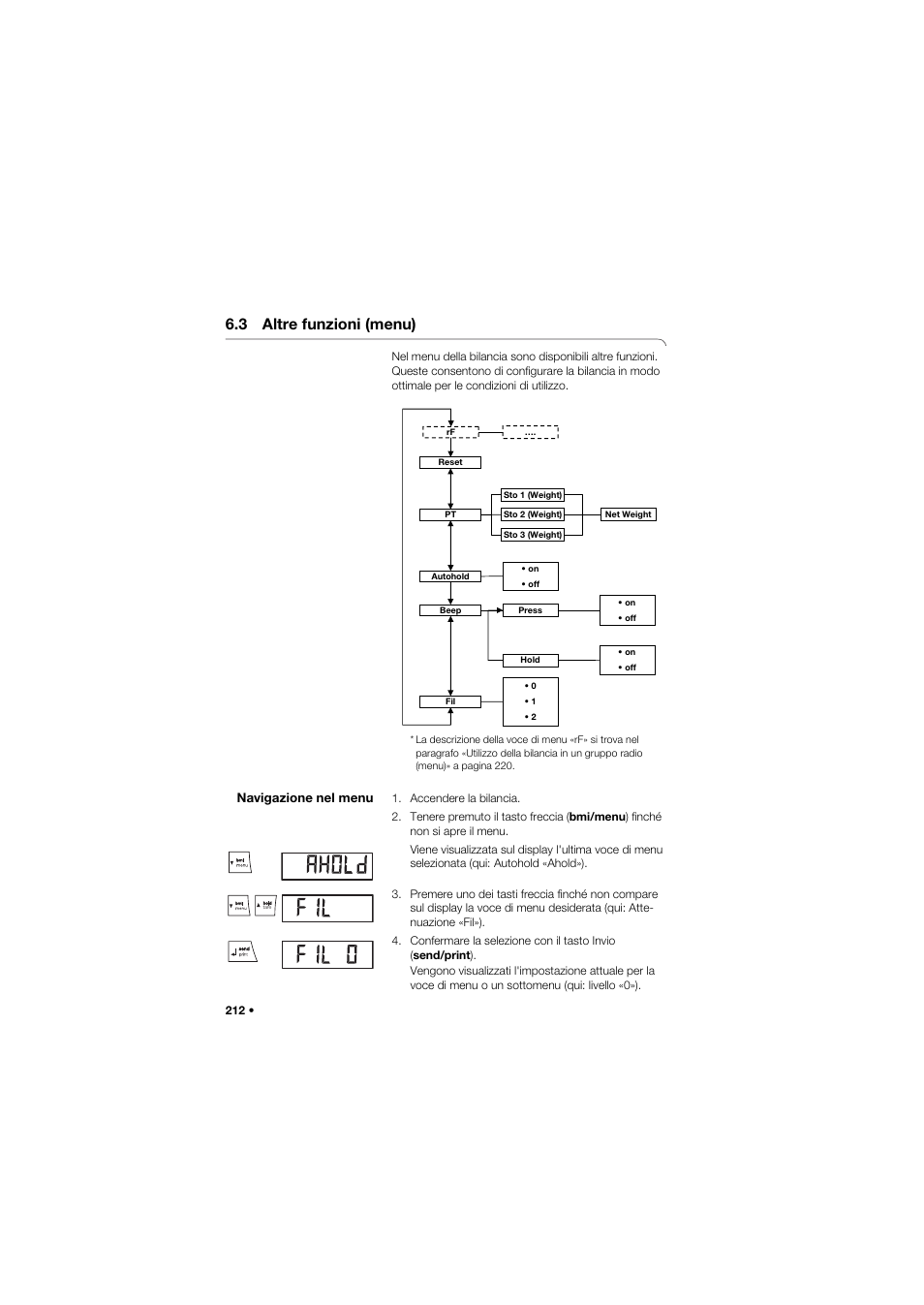 3 altre funzioni (menu), Navigazione nel menu | Seca 645 User Manual | Page 212 / 417