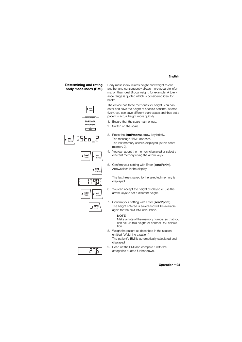 Determining and rating body mass index (bmi) | Seca 645 User Manual | Page 93 / 417
