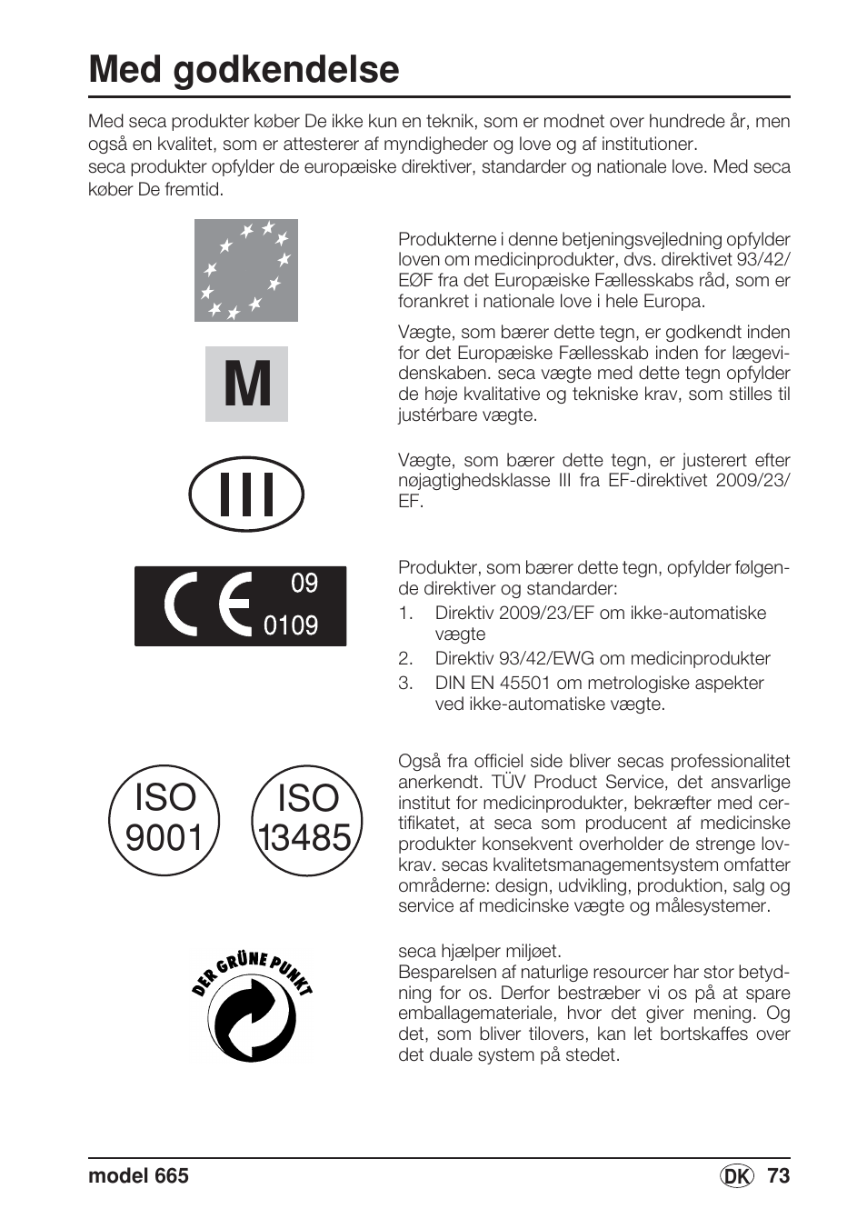 Dansk, Med godkendelse | Seca 665 User Manual | Page 73 / 188