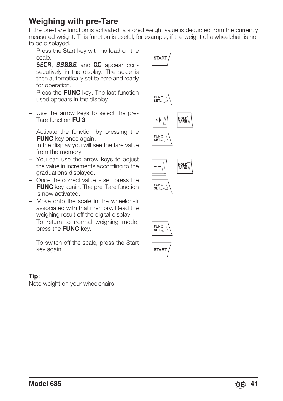 Weighing with pre-tare | Seca 685 User Manual | Page 41 / 292