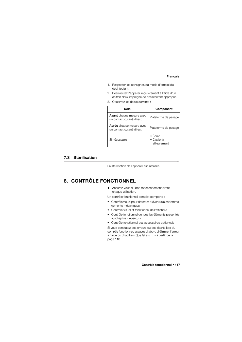 3 stérilisation, Contrôle fonctionnel | Seca 675 User Manual | Page 117 / 292