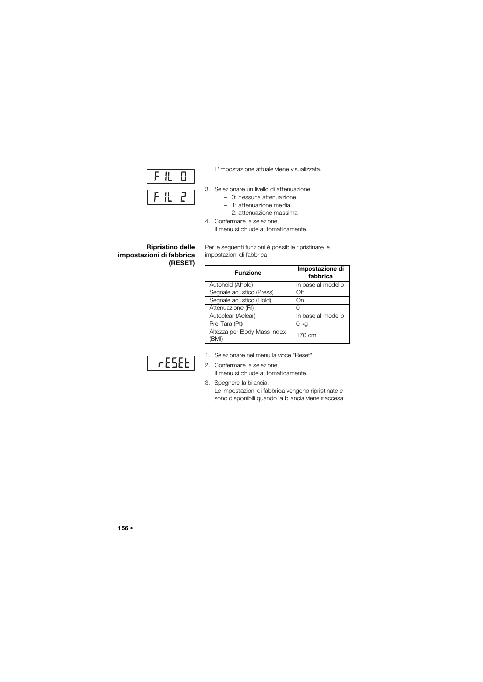 Ripristino delle impostazioni di fabbrica (reset) | Seca 675 User Manual | Page 156 / 292