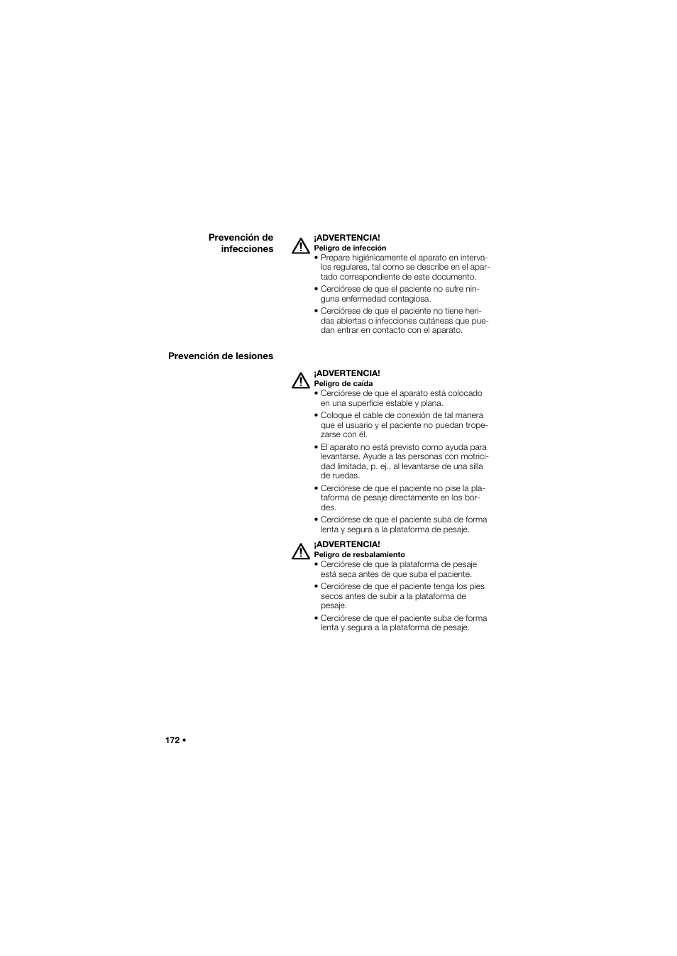 Prevención de infecciones, Prevención de lesiones | Seca 675 User Manual | Page 172 / 292