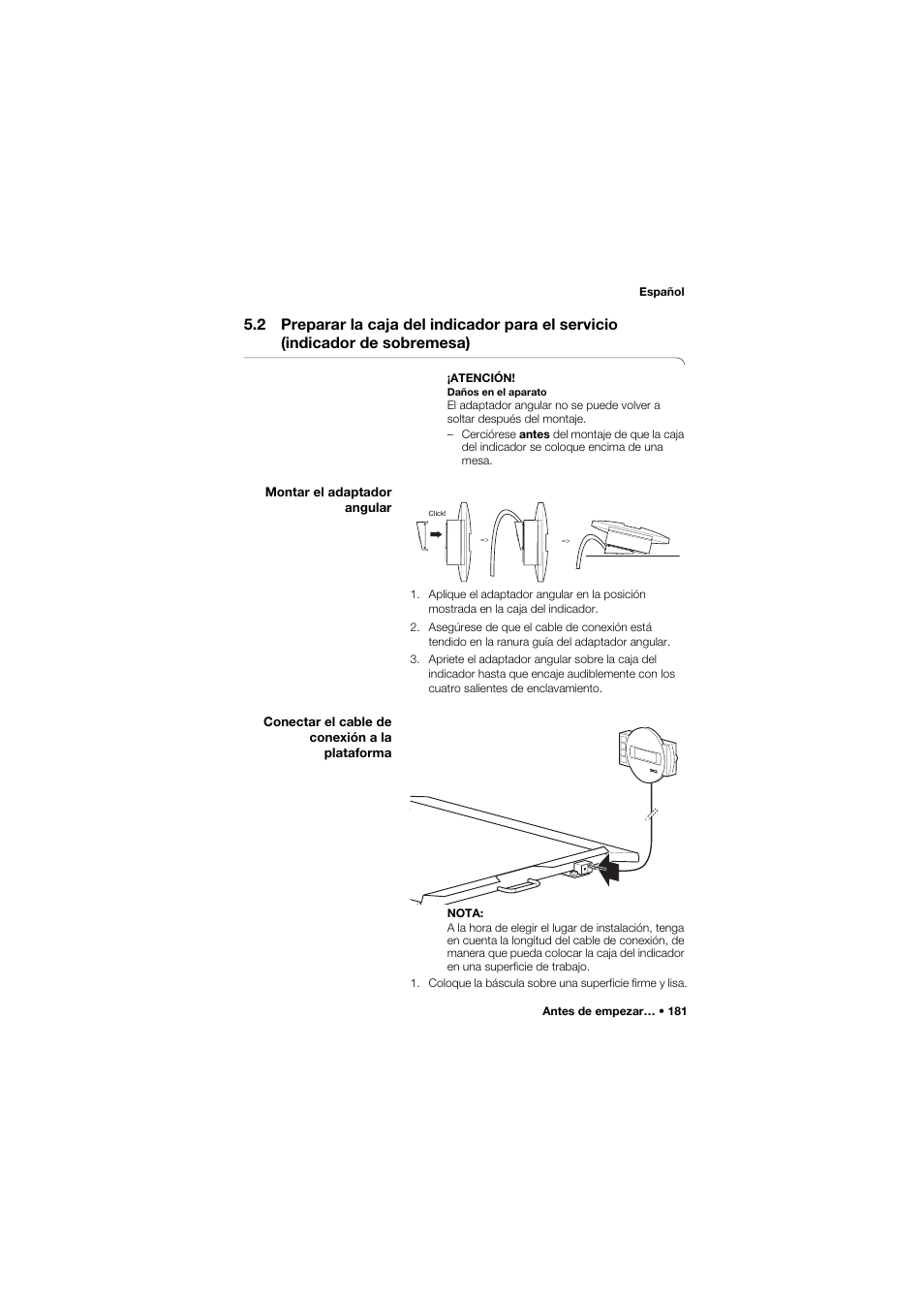 Montar el adaptador angular, Conectar el cable de conexión a la plataforma | Seca 675 User Manual | Page 181 / 292