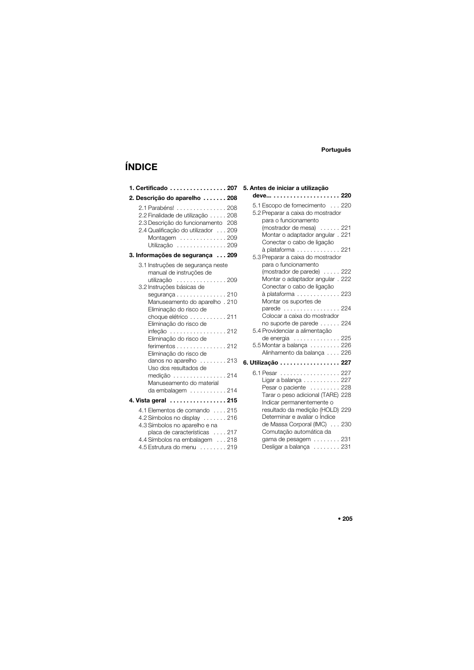 Português, Índice | Seca 675 User Manual | Page 205 / 292