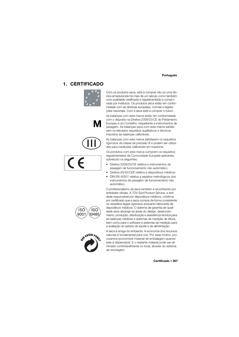 Certificado | Seca 675 User Manual | Page 207 / 292
