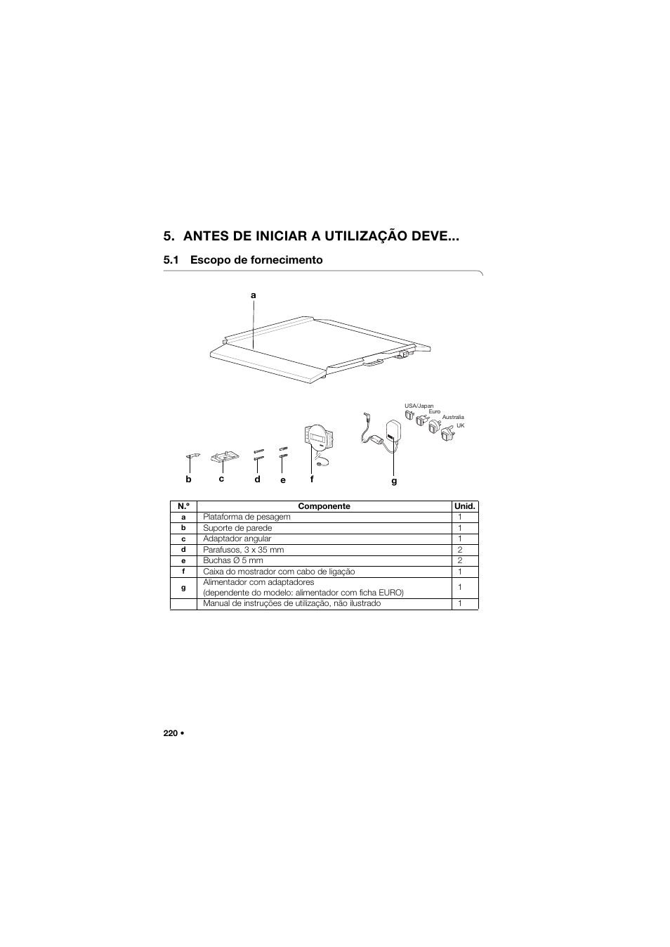 Antes de iniciar a utilização deve, 1 escopo de fornecimento | Seca 675 User Manual | Page 220 / 292