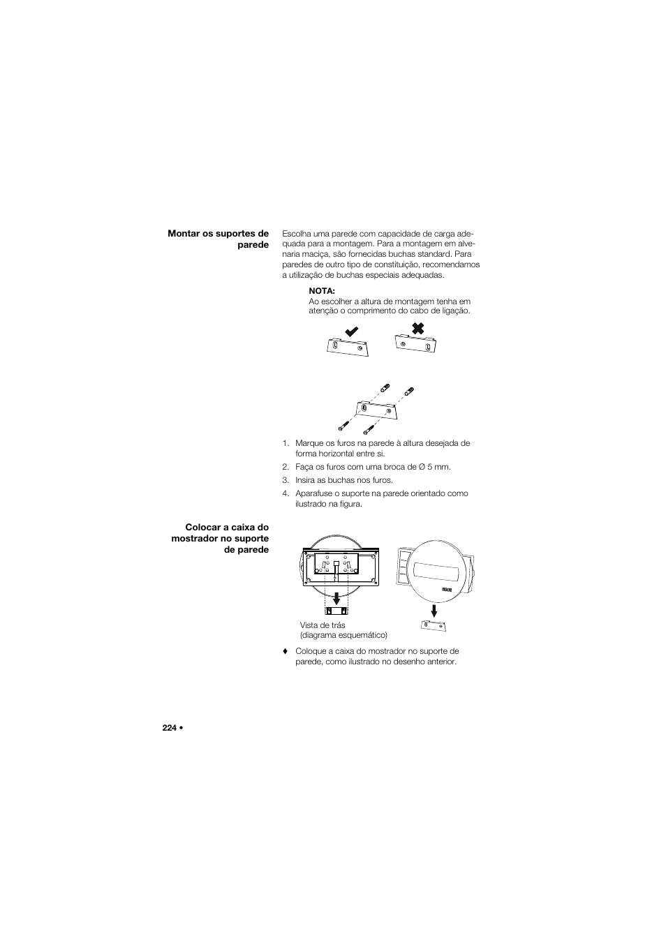 Montar os suportes de parede, Colocar a caixa do mostrador no suporte de parede | Seca 675 User Manual | Page 224 / 292