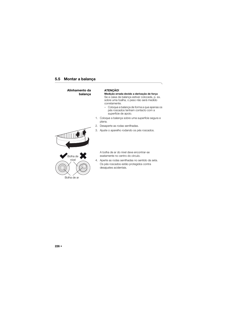 5 montar a balança, Alinhamento da balança | Seca 675 User Manual | Page 226 / 292