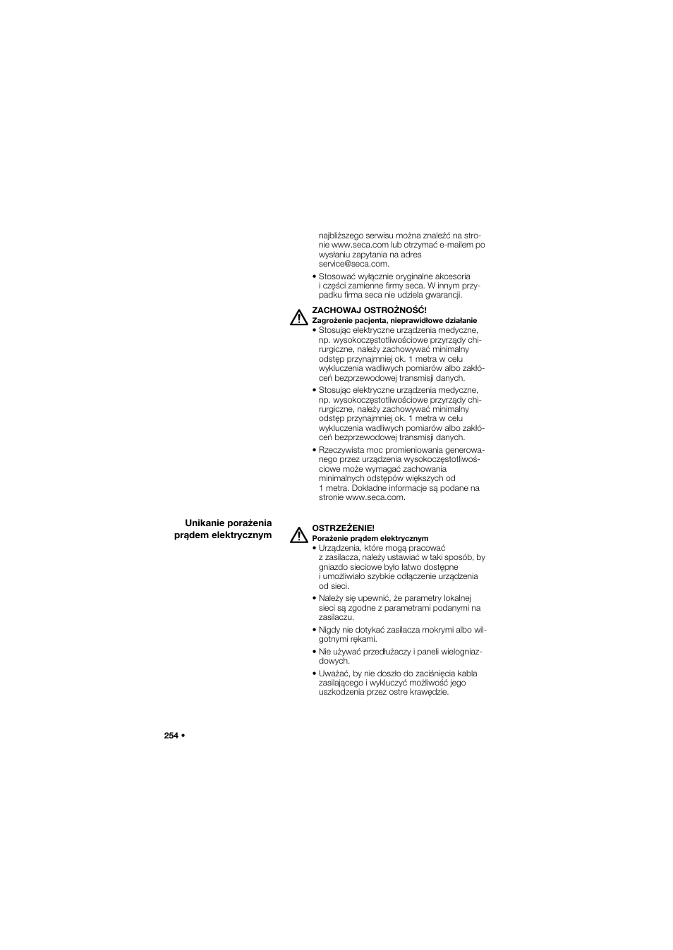 Unikanie porażenia prądem elektrycznym | Seca 675 User Manual | Page 254 / 292
