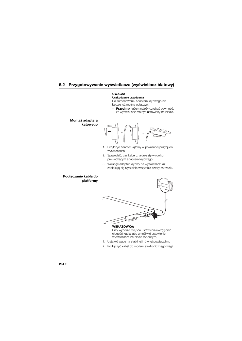Montaż adaptera kątowego, Podłączanie kabla do platformy | Seca 675 User Manual | Page 264 / 292