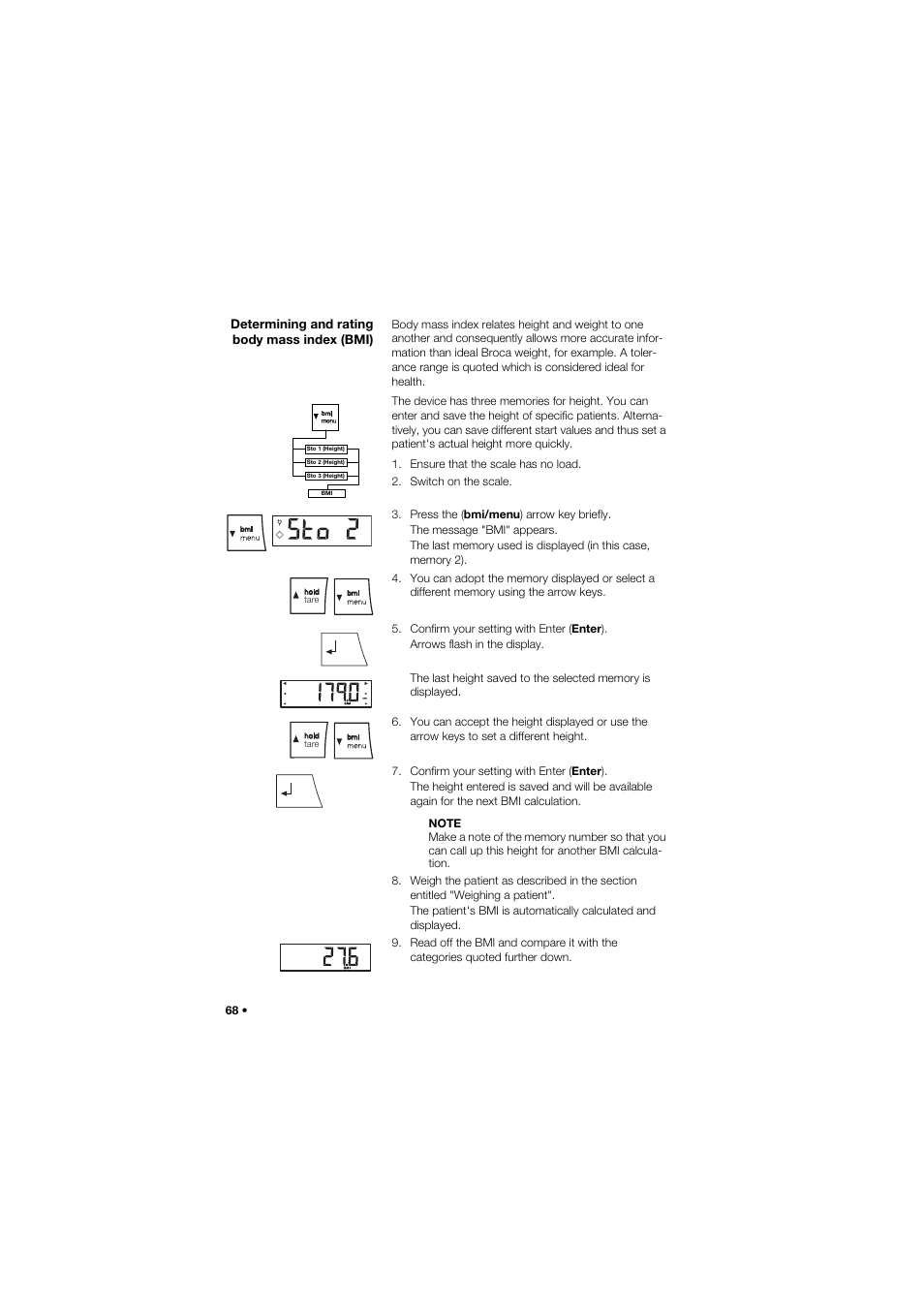 Determining and rating body mass index (bmi) | Seca 675 User Manual | Page 68 / 292