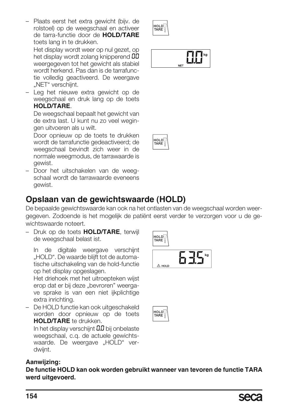 Opslaan van de gewichtswaarde (hold) | Seca 675 User Manual | Page 154 / 214