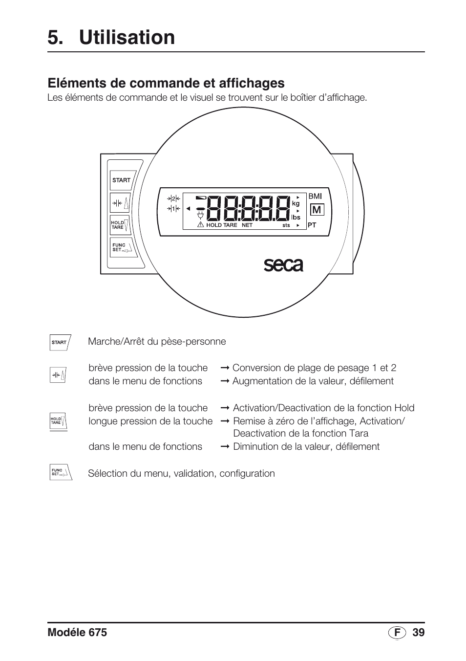 Utilisation, Eléments de commande et affichages | Seca 675 User Manual | Page 39 / 214