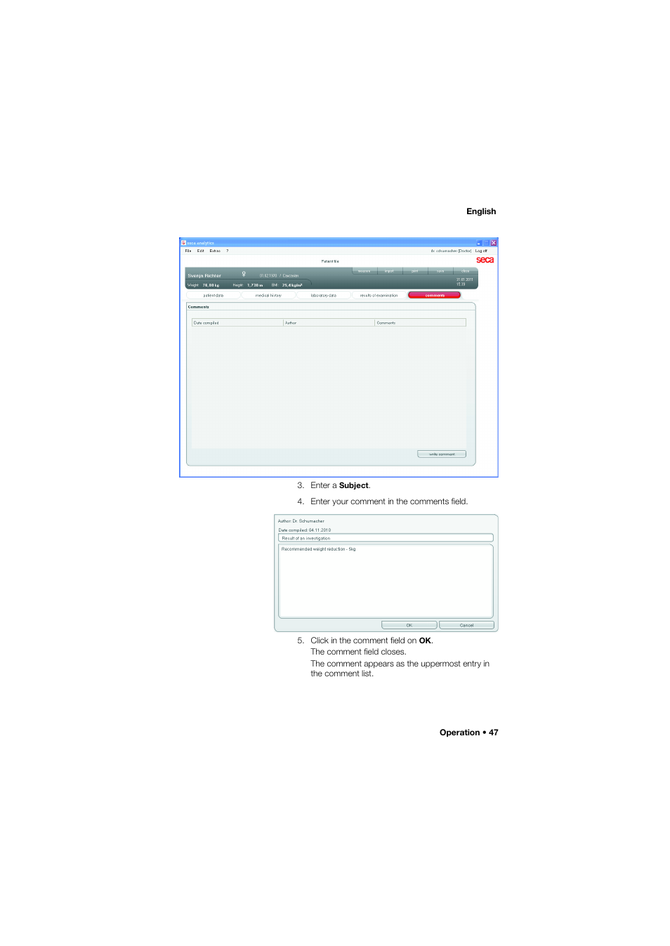 Seca Analitics 115 User Manual | Page 47 / 77