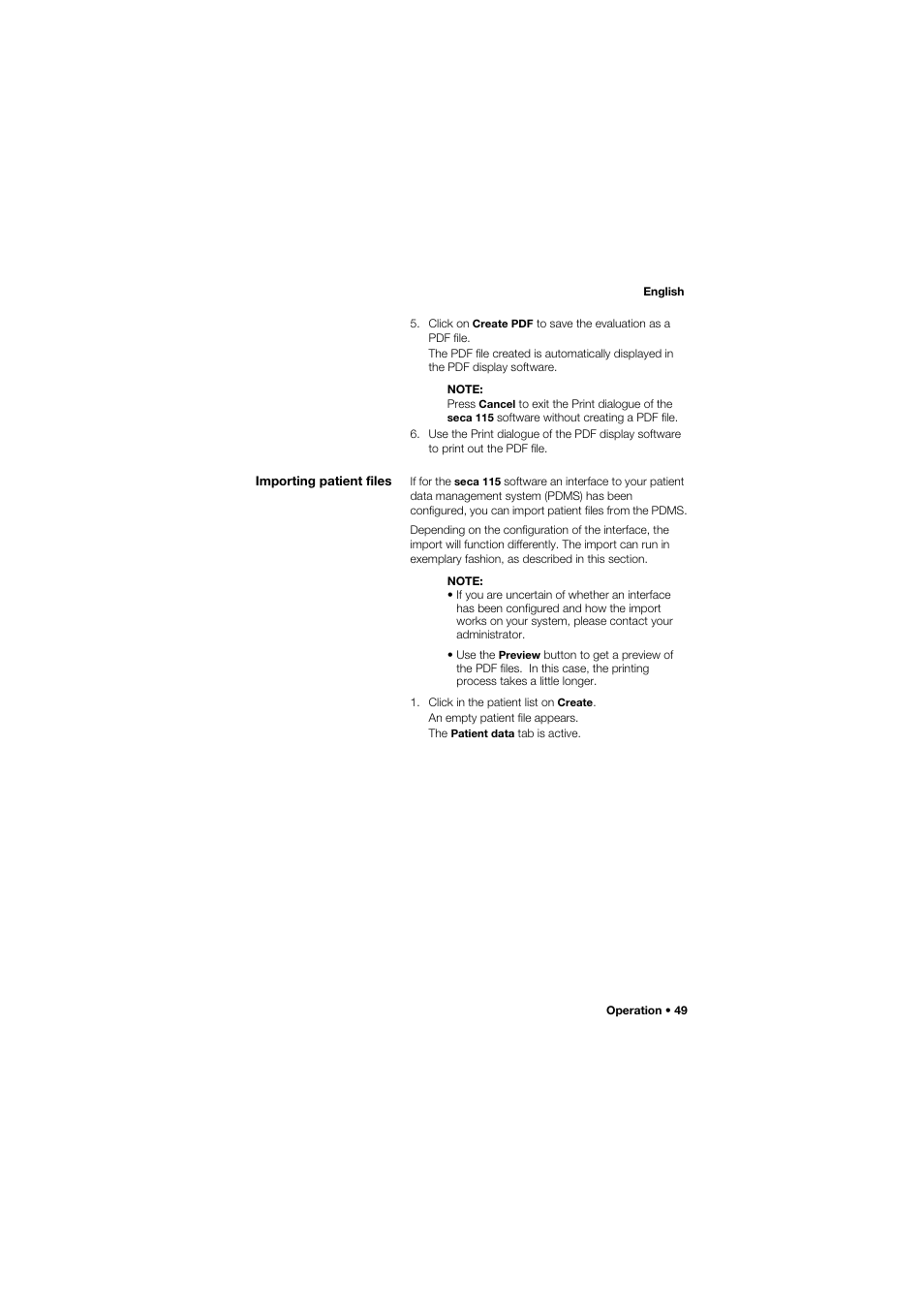 Importing patient files | Seca Analitics 115 User Manual | Page 49 / 77