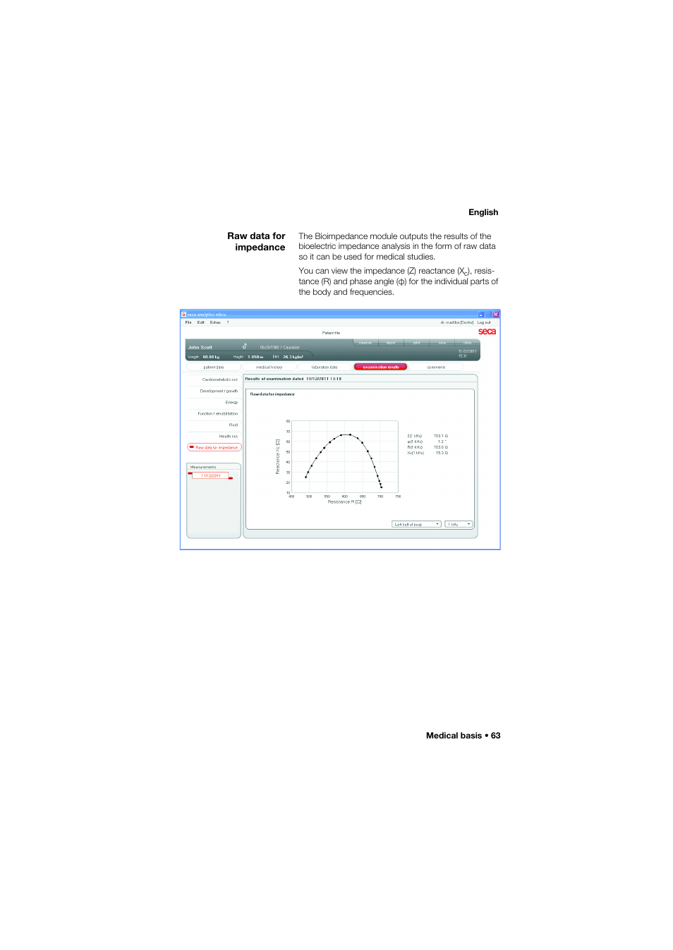 Raw data for impedance | Seca Analitics 115 User Manual | Page 63 / 77