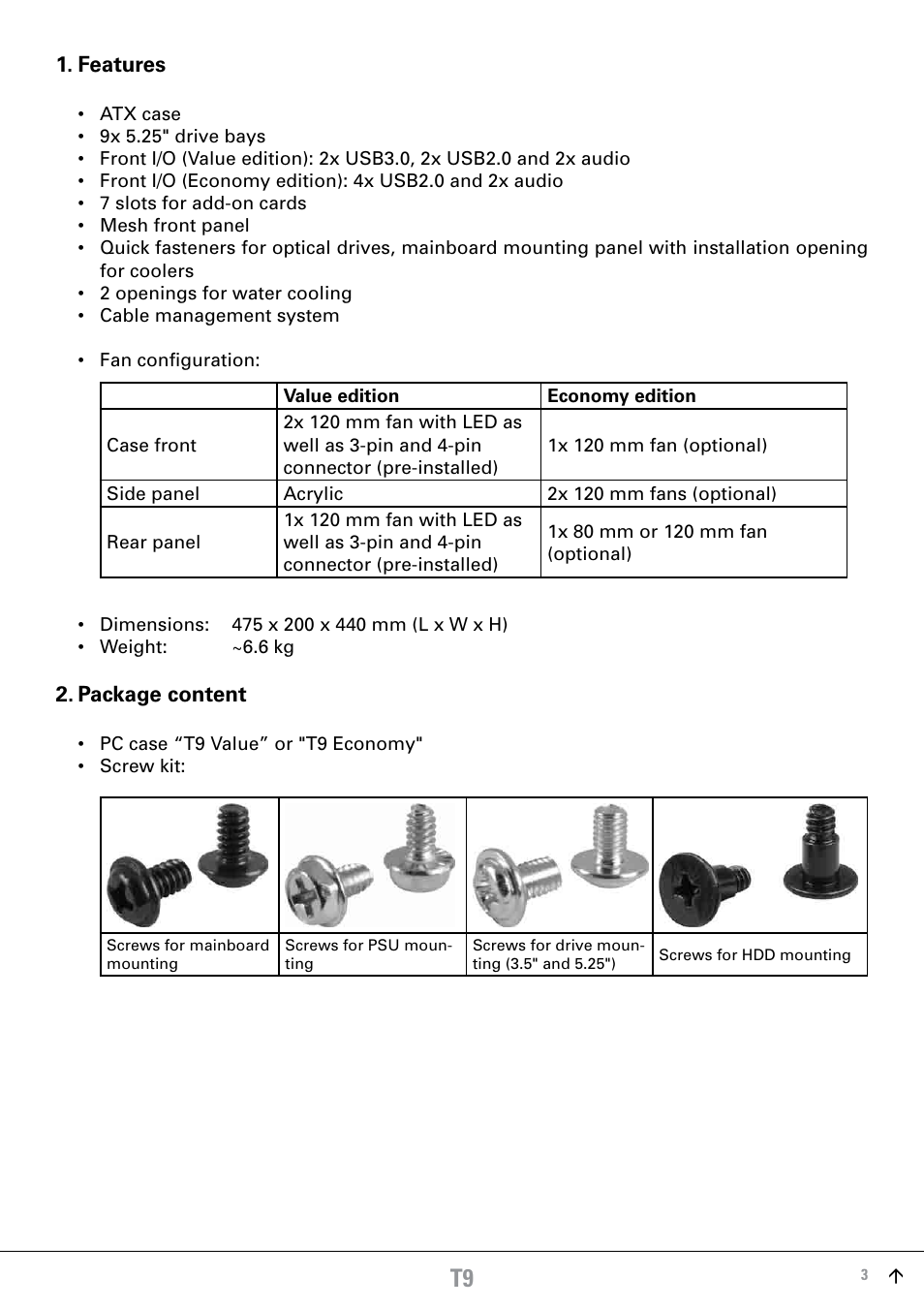 SHARKOON T9 Economy User Manual | Page 3 / 15