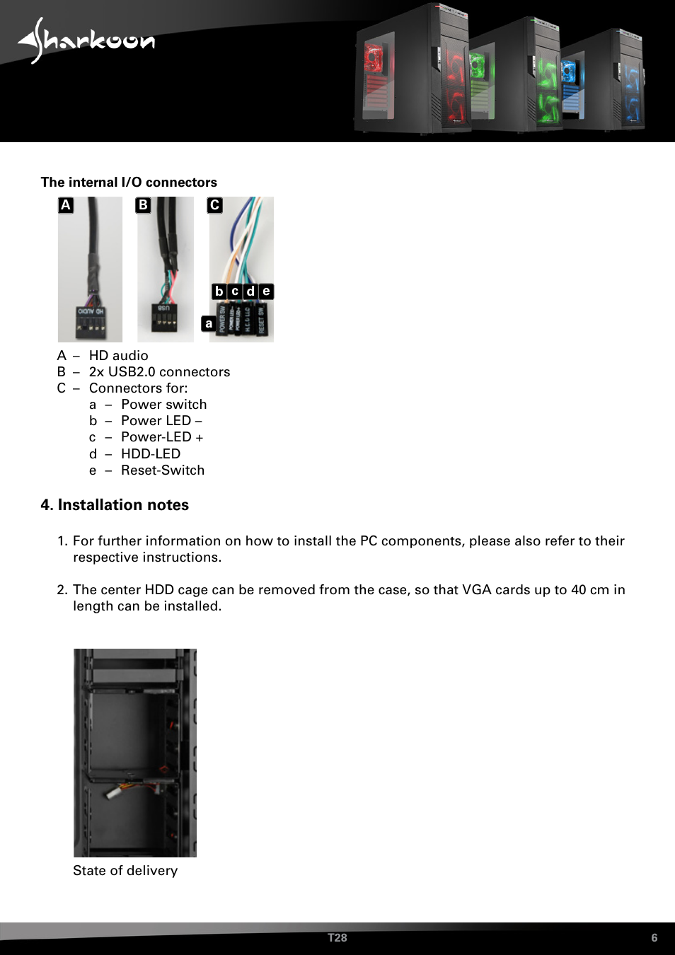 Installation notes | SHARKOON T28 User Manual | Page 6 / 18