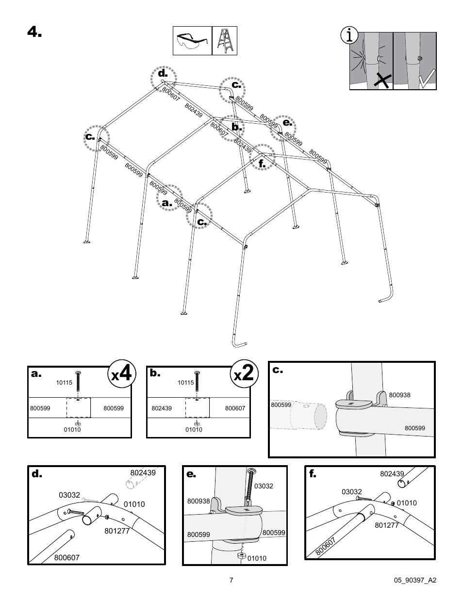 E. c. c. c. d. b. b. a. f. a | ShelterLogic 90397 Firewood Seasoning Shed 10 x 20 x 8 User Manual | Page 7 / 28