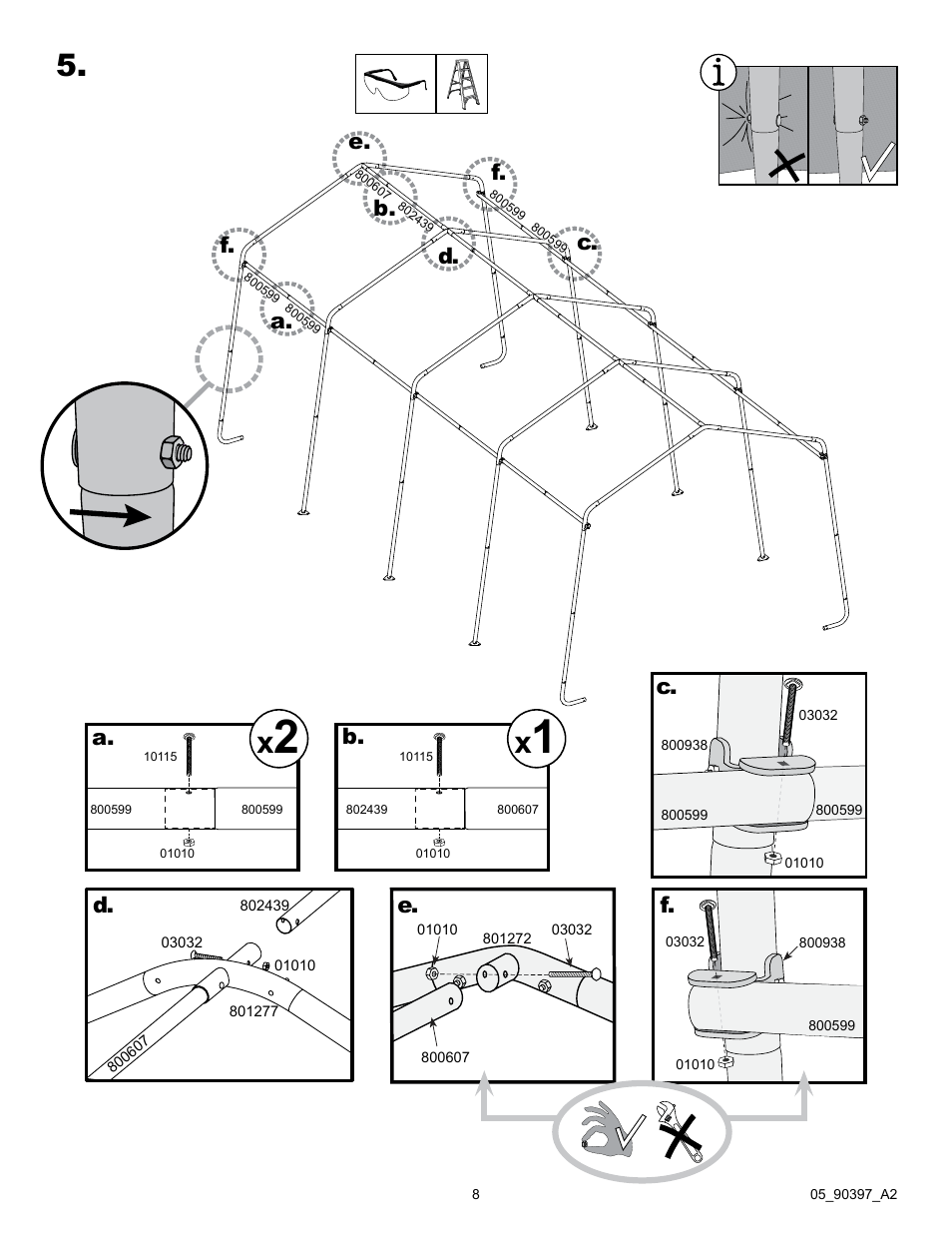 C. d. e. b. f. a, D. b. e. f. a | ShelterLogic 90397 Firewood Seasoning Shed 10 x 20 x 8 User Manual | Page 8 / 28