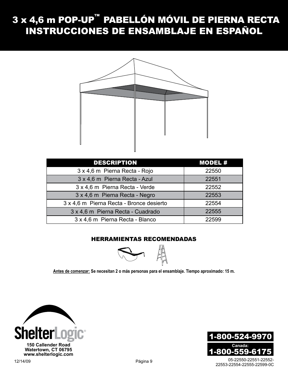 3 x 4,6 m pop-up | ShelterLogic 22599 10’x15’ Straight Leg Pop-Up User Manual | Page 9 / 12