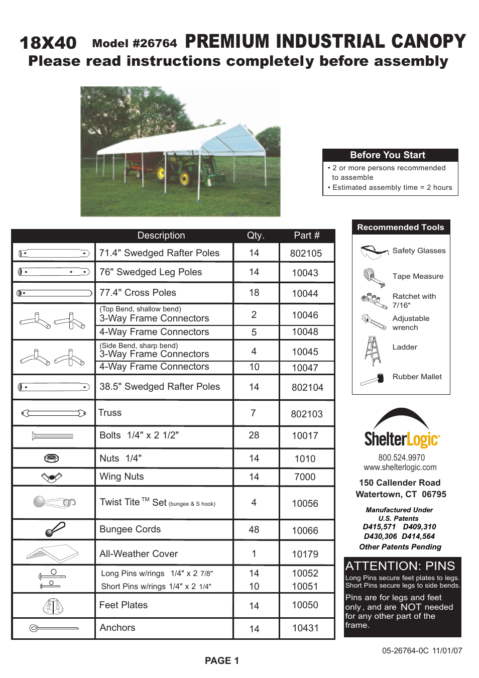 ShelterLogic 26764 18 x 40 Super Max Canopy User Manual | 4 pages