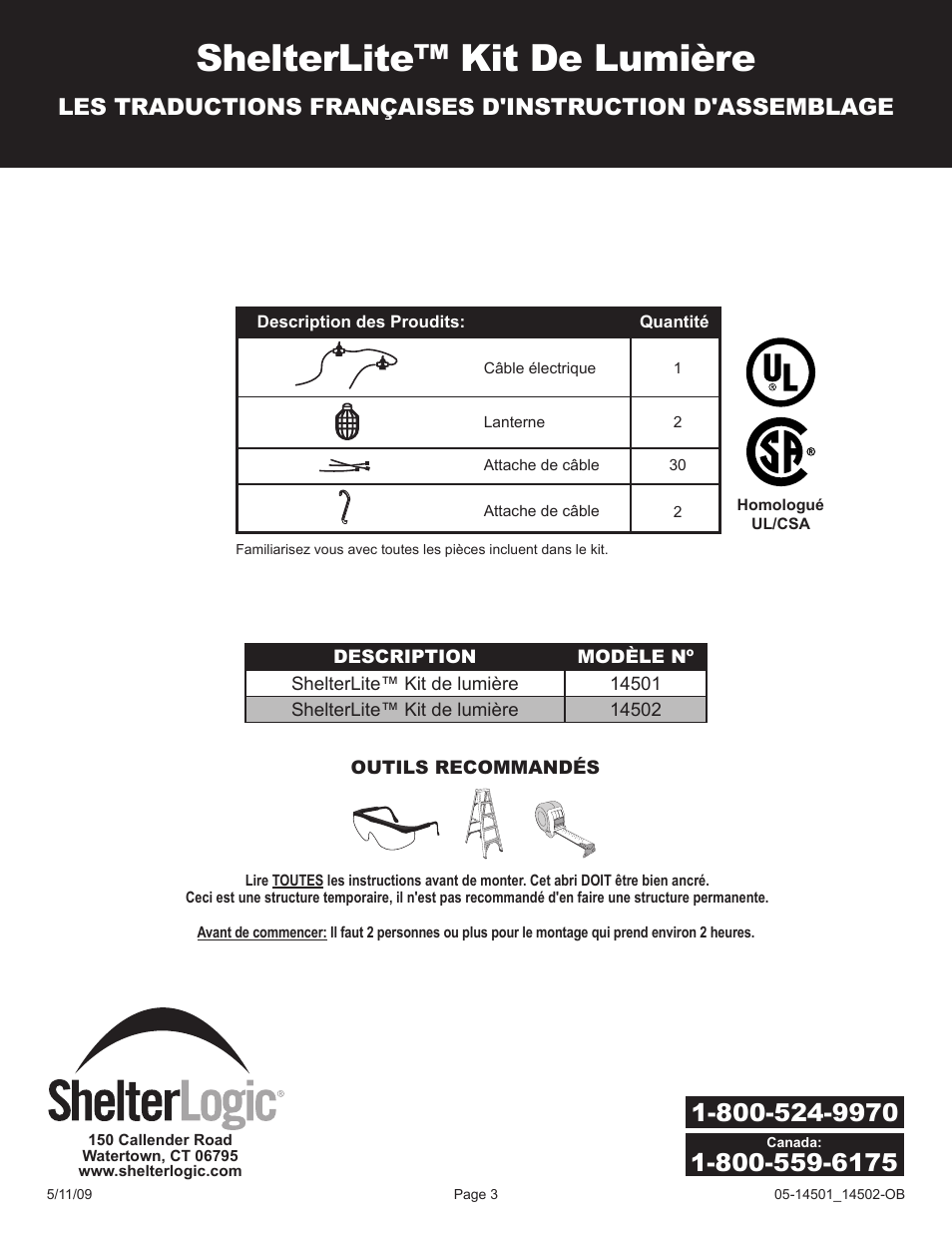 Shelterlite™ kit de lumière | ShelterLogic 14501 ShelterLite Lighting Kit User Manual | Page 3 / 6