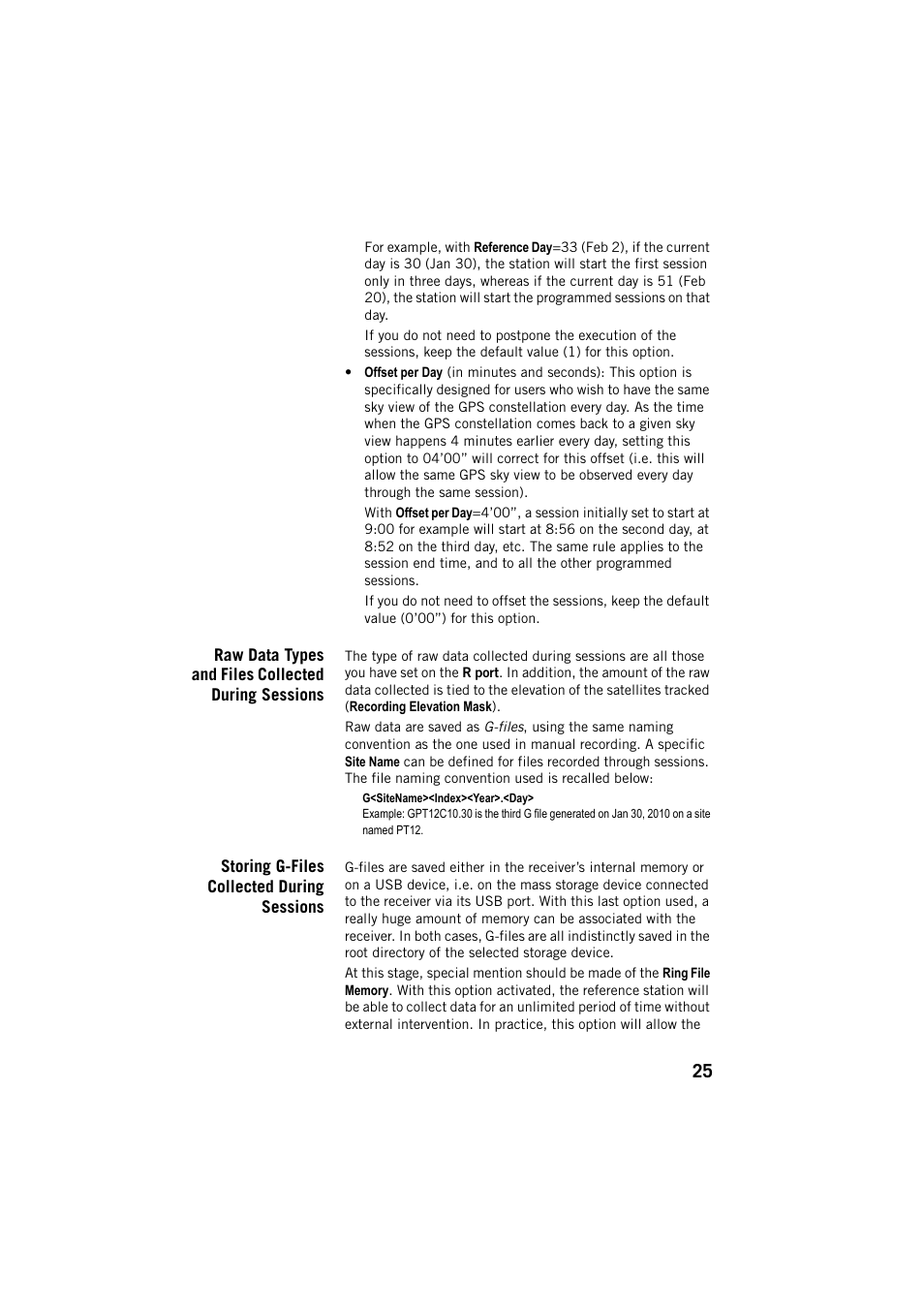 Raw data types and files collected during sessions, Storing g-files collected during sessions | Spectra Precision ProFlex 800 CORS User Manual | Page 29 / 64