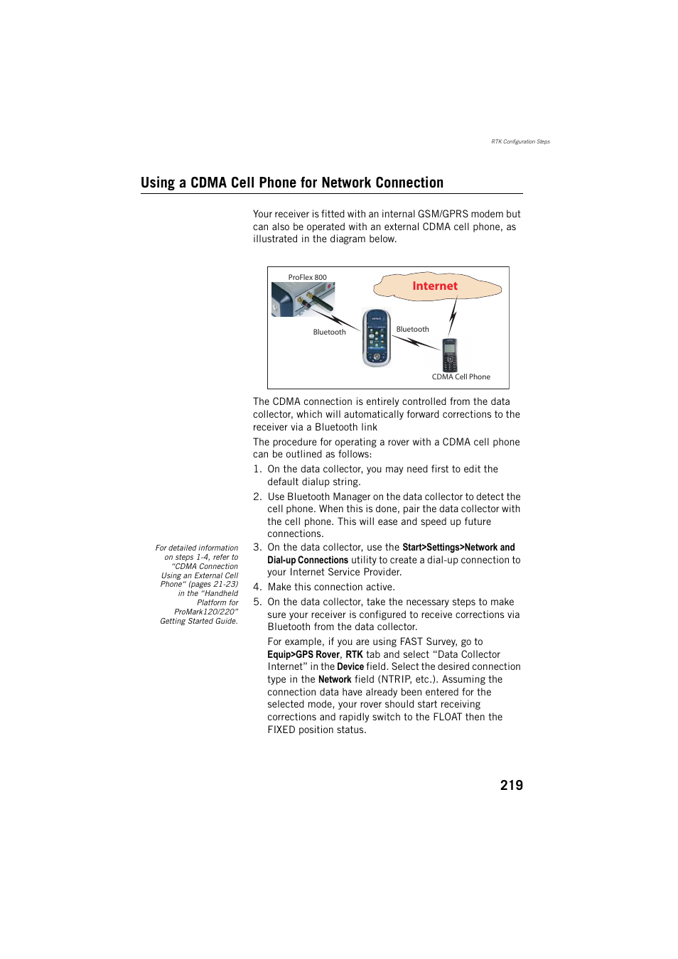 Using a cdma cell phone for network connection, Internet | Spectra Precision ProFlex 800 Reference Manual User Manual | Page 233 / 748