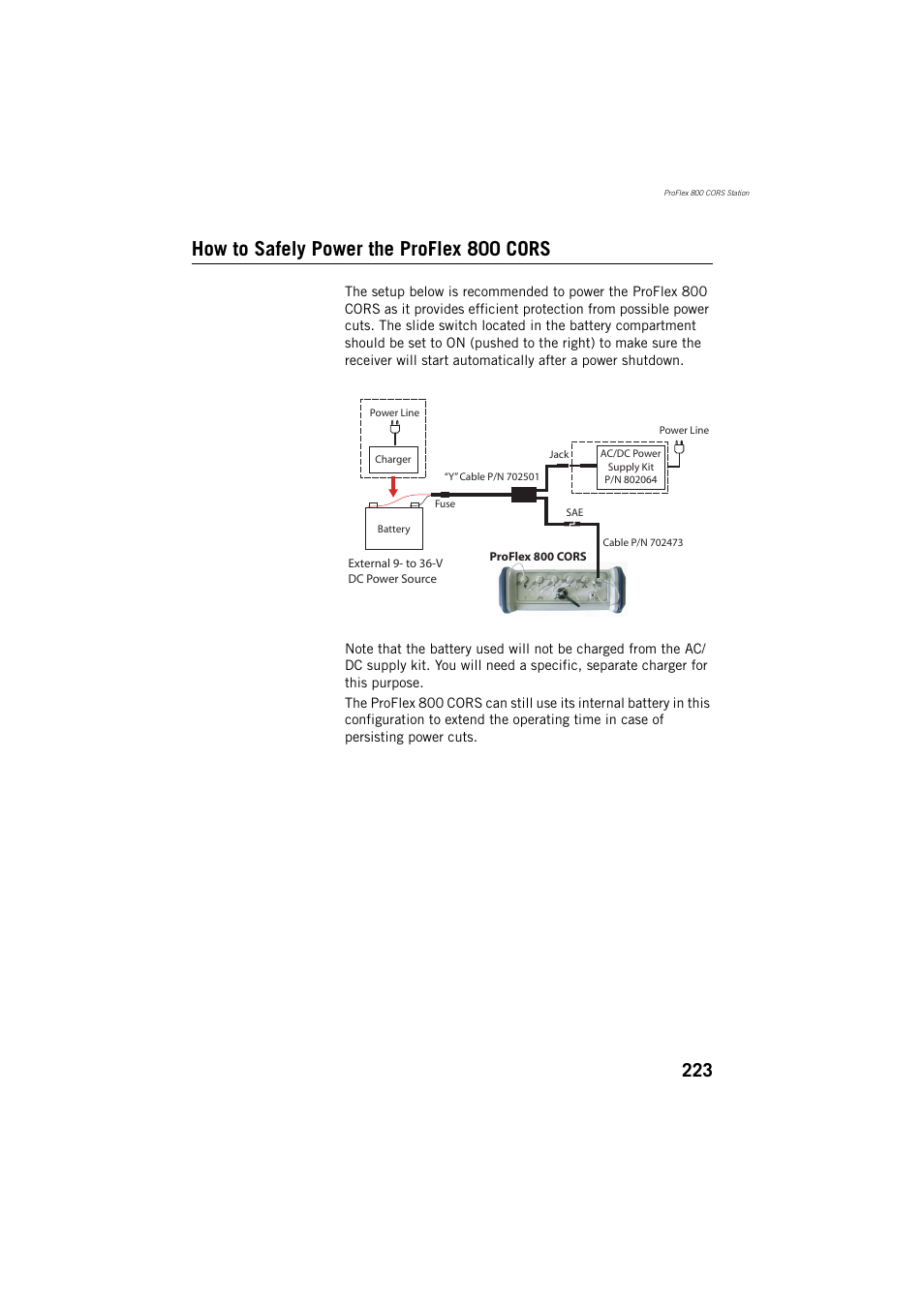 How to safely power the proflex 800 cors | Spectra Precision ProFlex 800 Reference Manual User Manual | Page 237 / 748