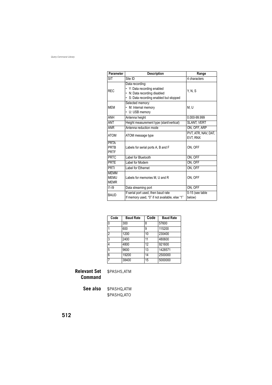 Relevant set command, See also | Spectra Precision ProFlex 800 Reference Manual User Manual | Page 526 / 748