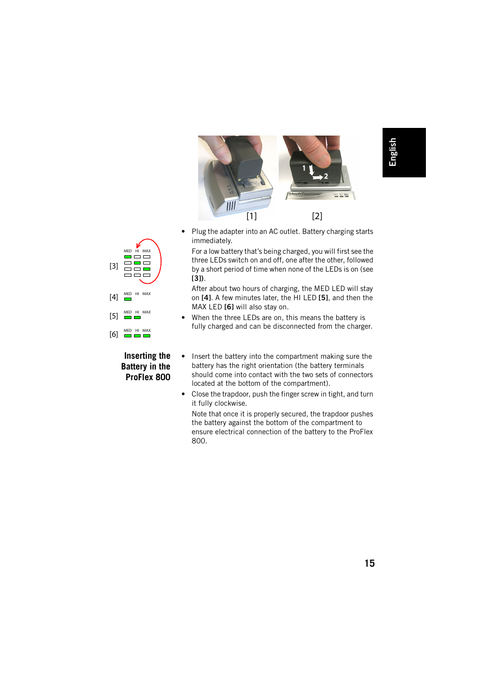 Inserting the battery in the proflex 800, Engl ish | Spectra Precision ProFlex 800 Backpack User Manual | Page 19 / 38