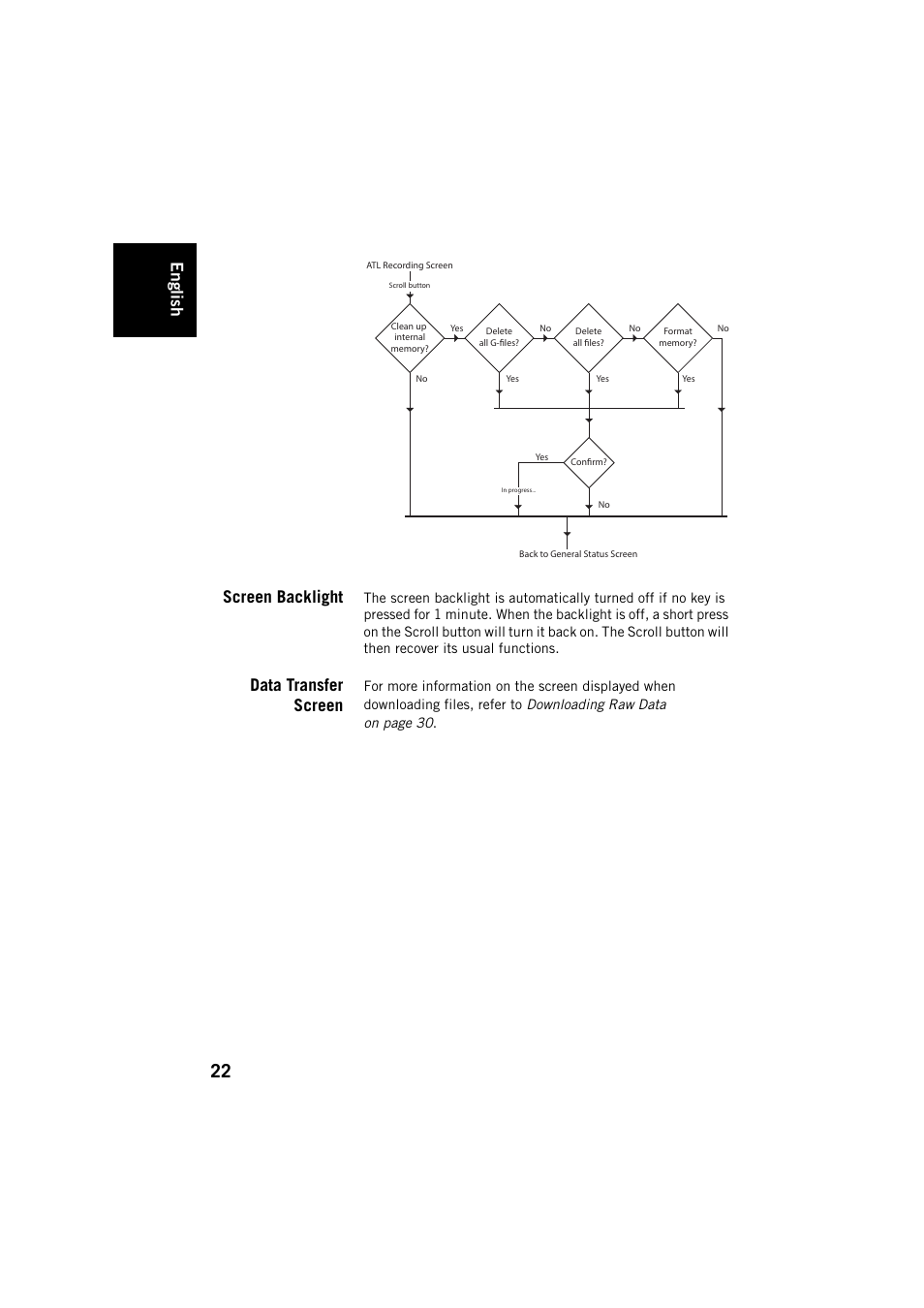 Screen backlight, Data transfer screen, Screen backlight data transfer screen | English | Spectra Precision ProFlex 800 Backpack User Manual | Page 26 / 38