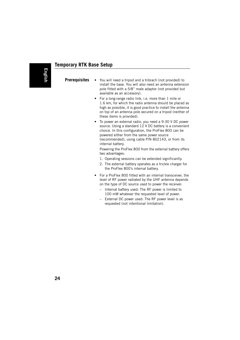 Temporary rtk base setup, Prerequisites | Spectra Precision ProFlex 800 Backpack User Manual | Page 28 / 38