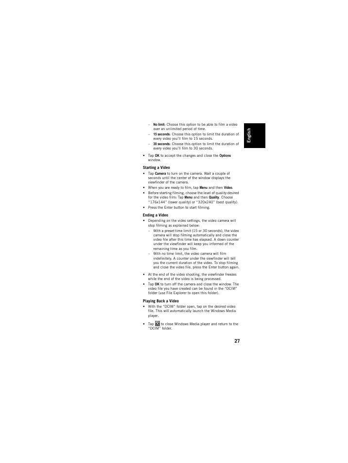 Starting a video, Ending a video, Playing back a video | Spectra Precision ProMark 120/220 Handheld Platform User Manual | Page 33 / 46