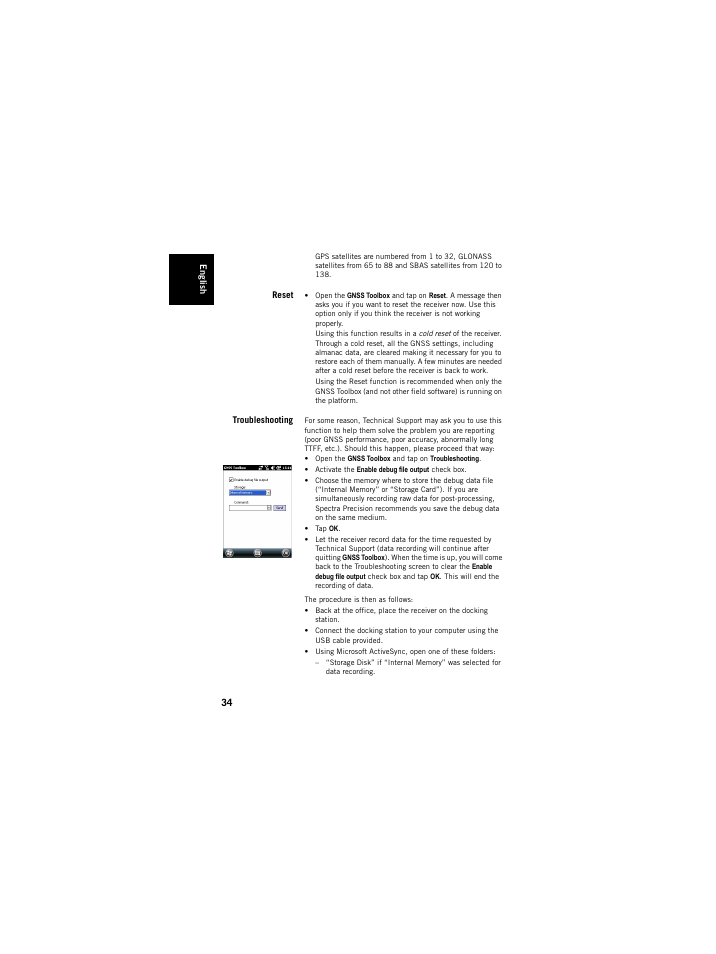 Reset, Troubleshooting, Reset troubleshooting | Spectra Precision ProMark 120/220 Handheld Platform User Manual | Page 40 / 46